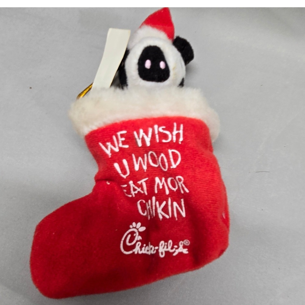 Chick-fil-A Plush Cow Christmas Stocking Ornament Red White Small Excellent